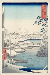 Flussufer bei Sukiya in Edo (Tto Sukiya-gashi), aus der Serie Sechsunddreißig Ansichten des Berges Fuji